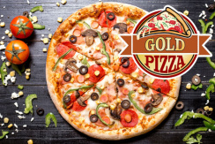 Специальное предложение от доставки пиццы Pizza Gold: при покупке от 950 рублей, пицца 25 см в подарок